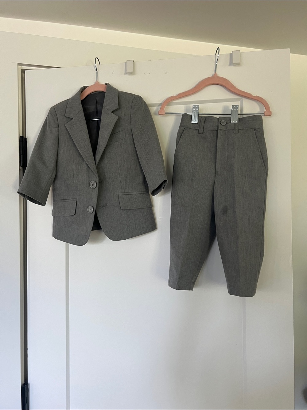 Azazie "Oliver" Boys two piece suit with white Azazie dress shirt. Light grey